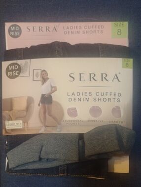 Serra Ladies Cuffed Denim Shorts - Dark Blue